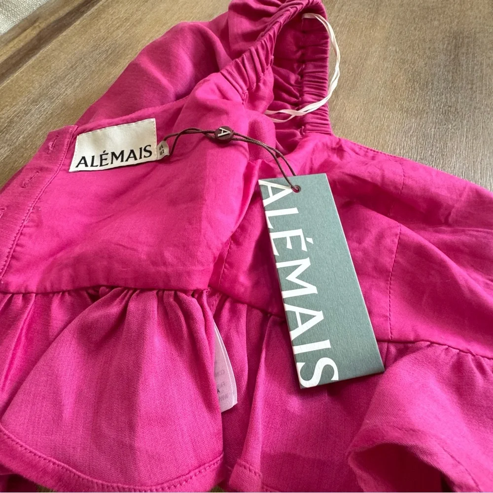 Alemais Pink Ruffle Blouse Cropped Half‎ Sleeve Size 2 Silk Cotton New Fuchsia